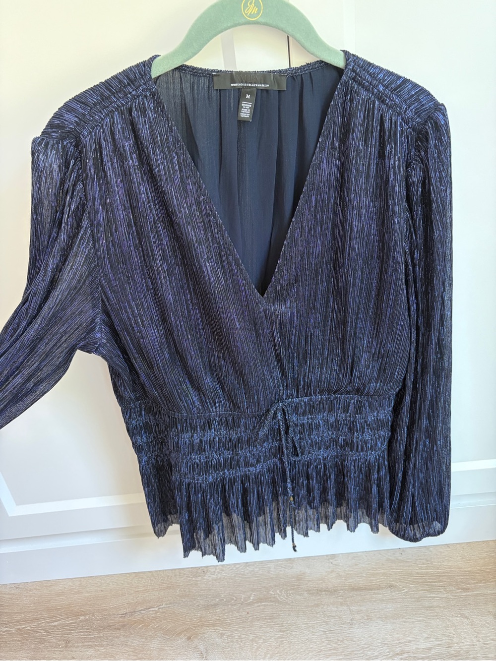 Women's V-Neck Shimmer Blouse in Navy